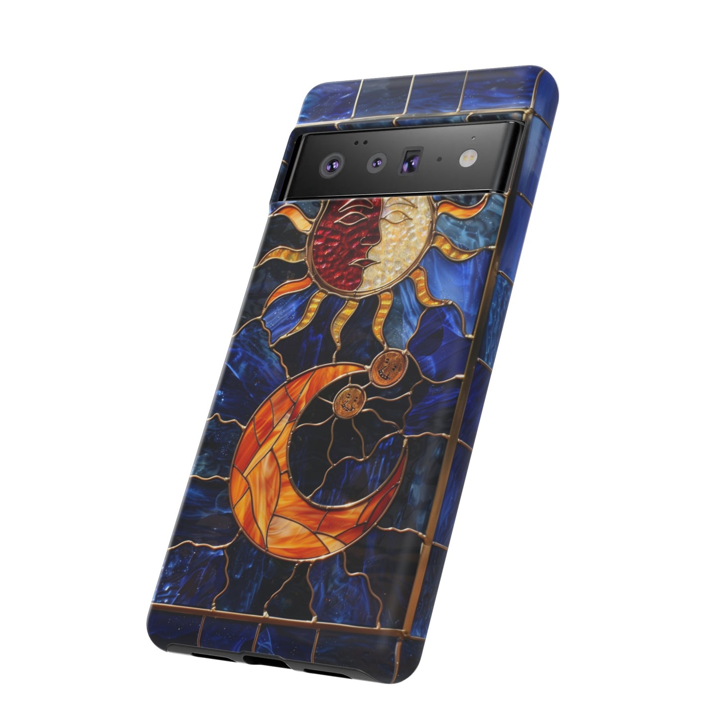 Celestial Stained Glass Moon and Stars iPhone 15 Case