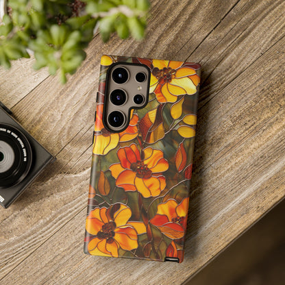 Orange Floral Phone Case Stained Glass Style