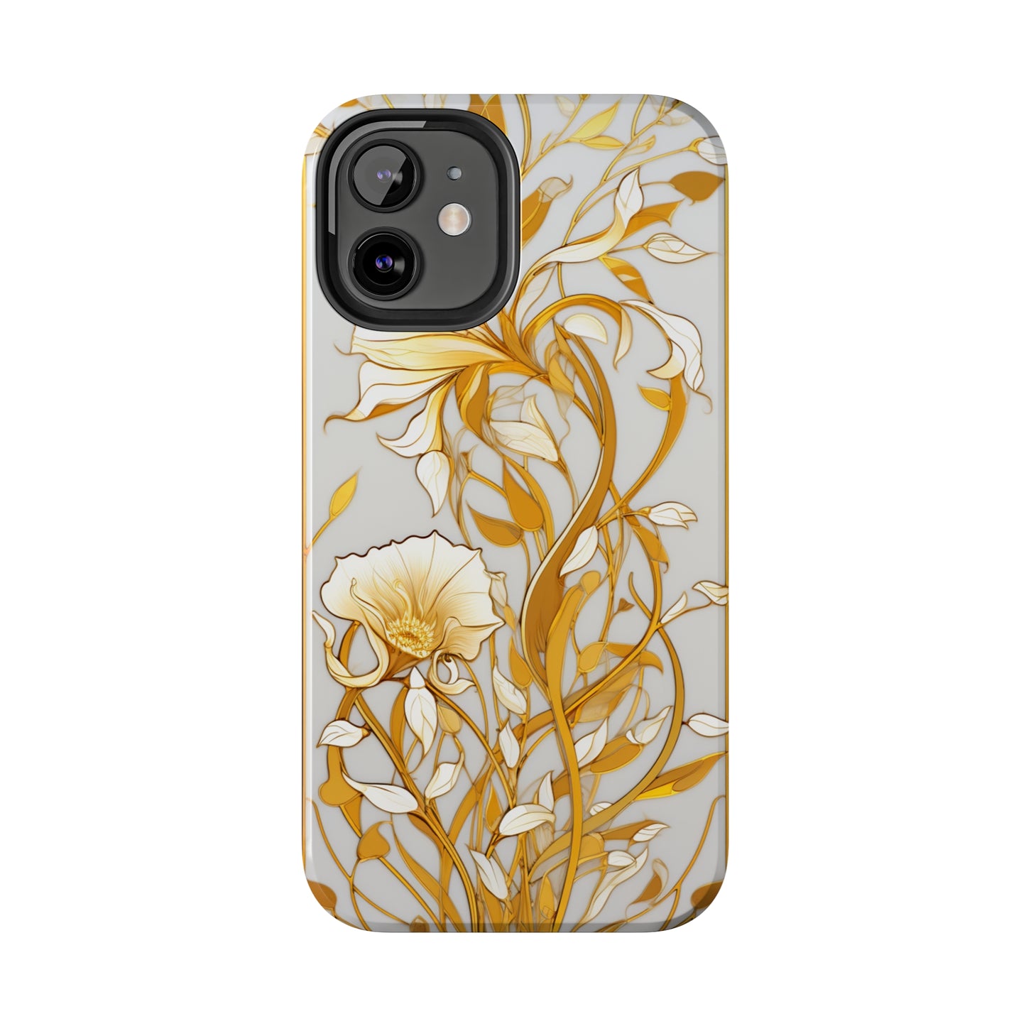 Gold floral Elegance: Art Deco Stained Glass iPhone Case | Vintage Glamour & Modern Protection for iPhone Models 11 through 14 Pro Max