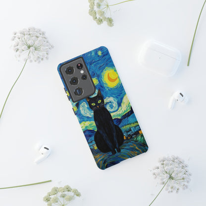 Starry Night Van Gogh Black Cat iPhone, Samsung Galaxy, Google Pixel  Case | Embrace Artistic Whimsy and Feline Charm