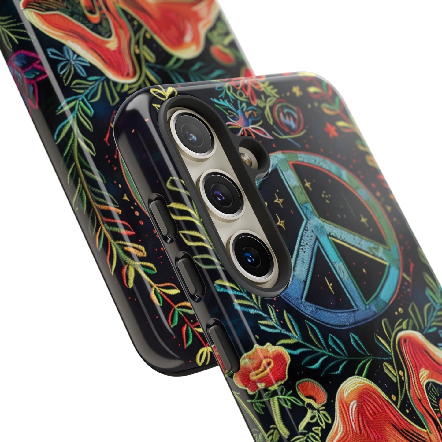 Embroidery Style Magic Mushrooms and Peace Sign Phone Case