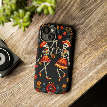 Dead Can Dance, iPhone 15 case, Floral Embroidery Skeletons | Whimsical Dance of the Departed for Google Pixel, iPhone & Samsung Galaxy