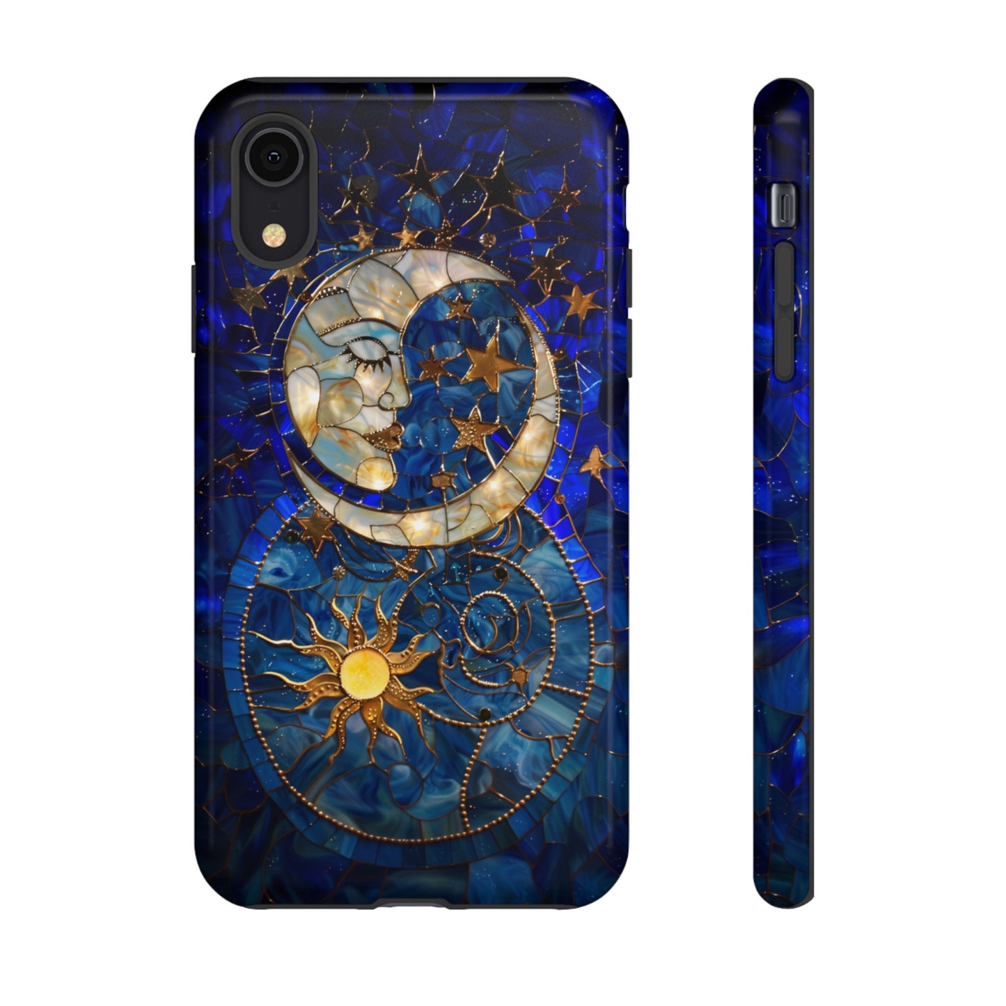 Celestial Stained Glass Moon and Stars Phone Case, Night Sky iPhone 15 Case