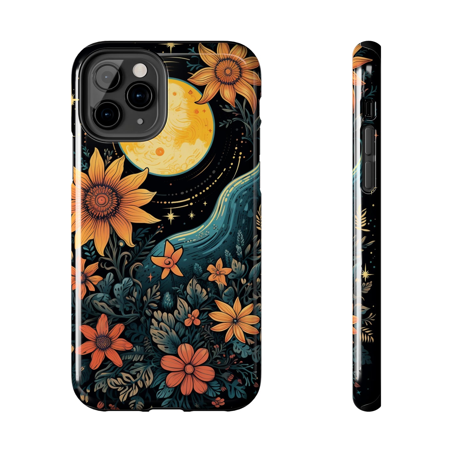 Boho Meets Cottagecore: Floral Sun, Moon & Stars iPhone Case – A Celestial Delight