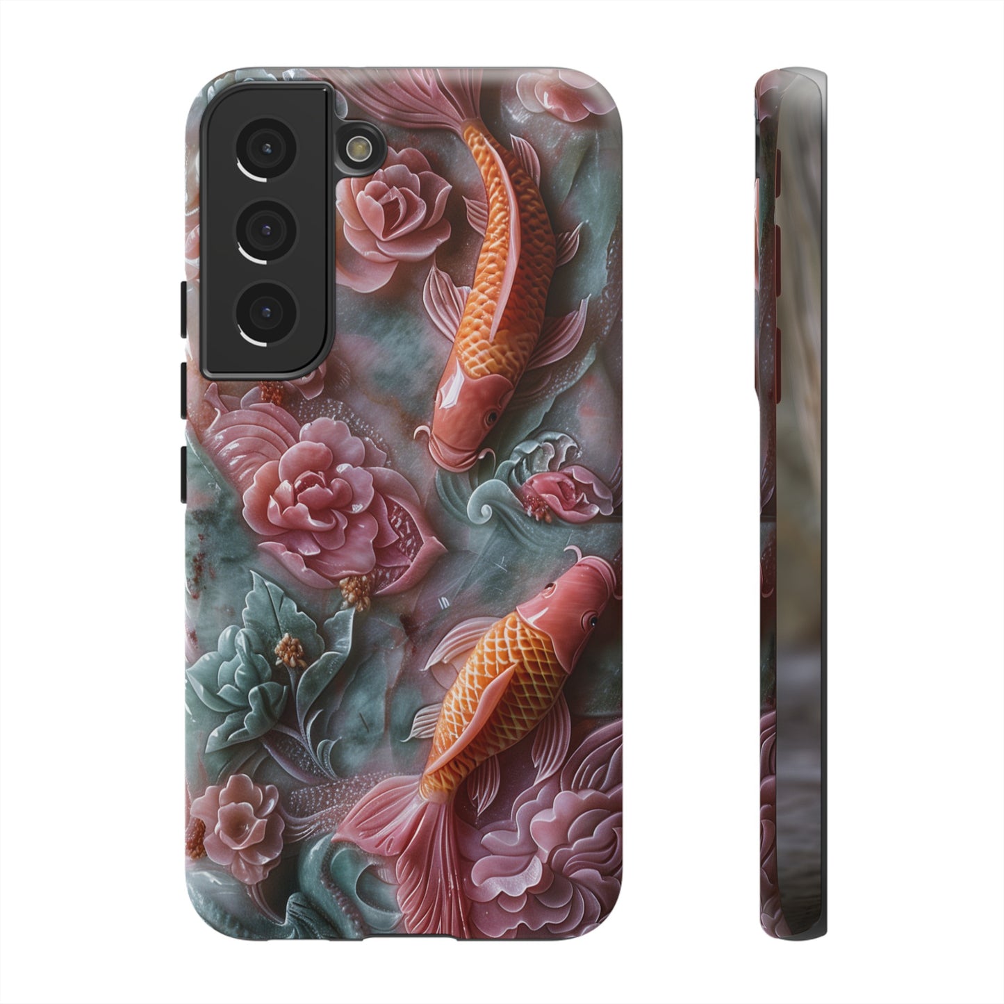 Pink Marble Fish Asian Jade Carving Koi Art Phone Case