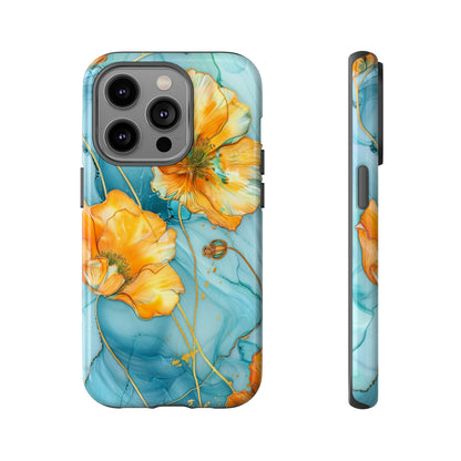 Gold Poppies Color Splash Floral Design Phone Case