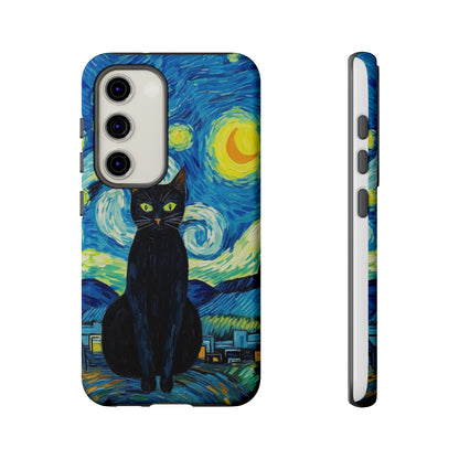 Starry Night Van Gogh Black Cat iPhone, Samsung Galaxy, Google Pixel  Case | Embrace Artistic Whimsy and Feline Charm