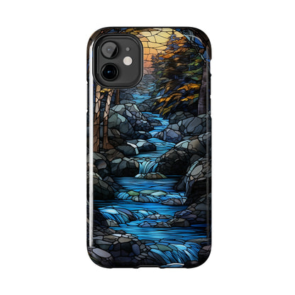 Stained Glass Stone Bridge and River Phone Case: Art Nouveau Floral Design | Bohemian Elegance Compatible with iPhone 14 Pro Max