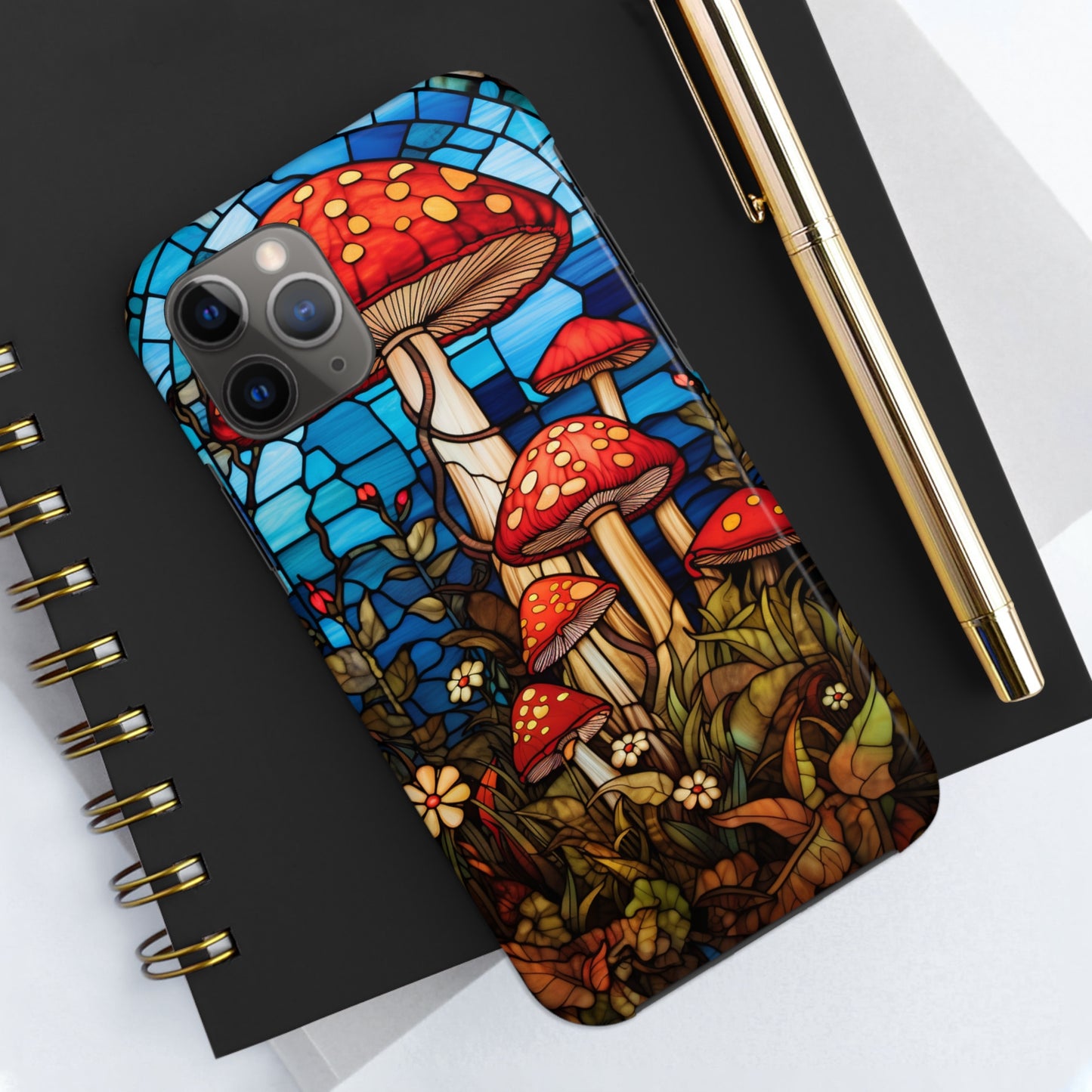 Stained Glass Mushroom Garden iPhone Case | Embrace Whimsical Beauty and Nature's Delight