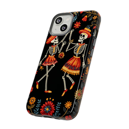 Dead Can Dance, iPhone 15 case, Floral Embroidery Skeletons | Whimsical Dance of the Departed for Google Pixel, iPhone & Samsung Galaxy