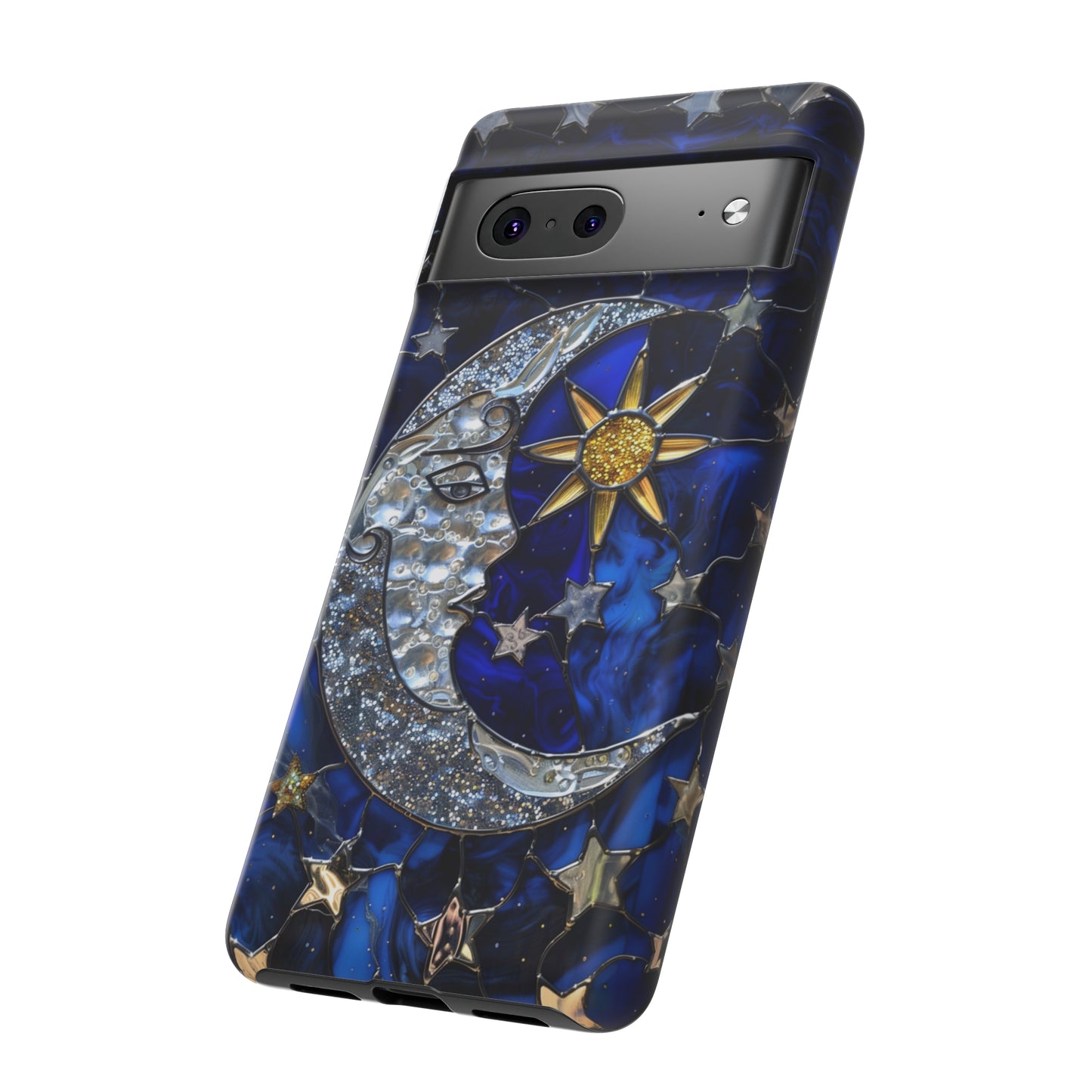 Cosmic Moon & Stars Stained Glass Starry Night Phone Case