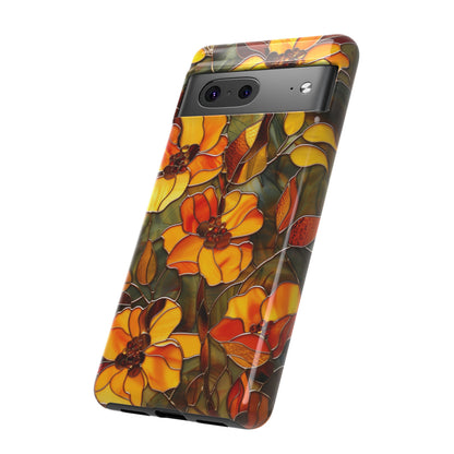 Orange Floral Phone Case Stained Glass Style