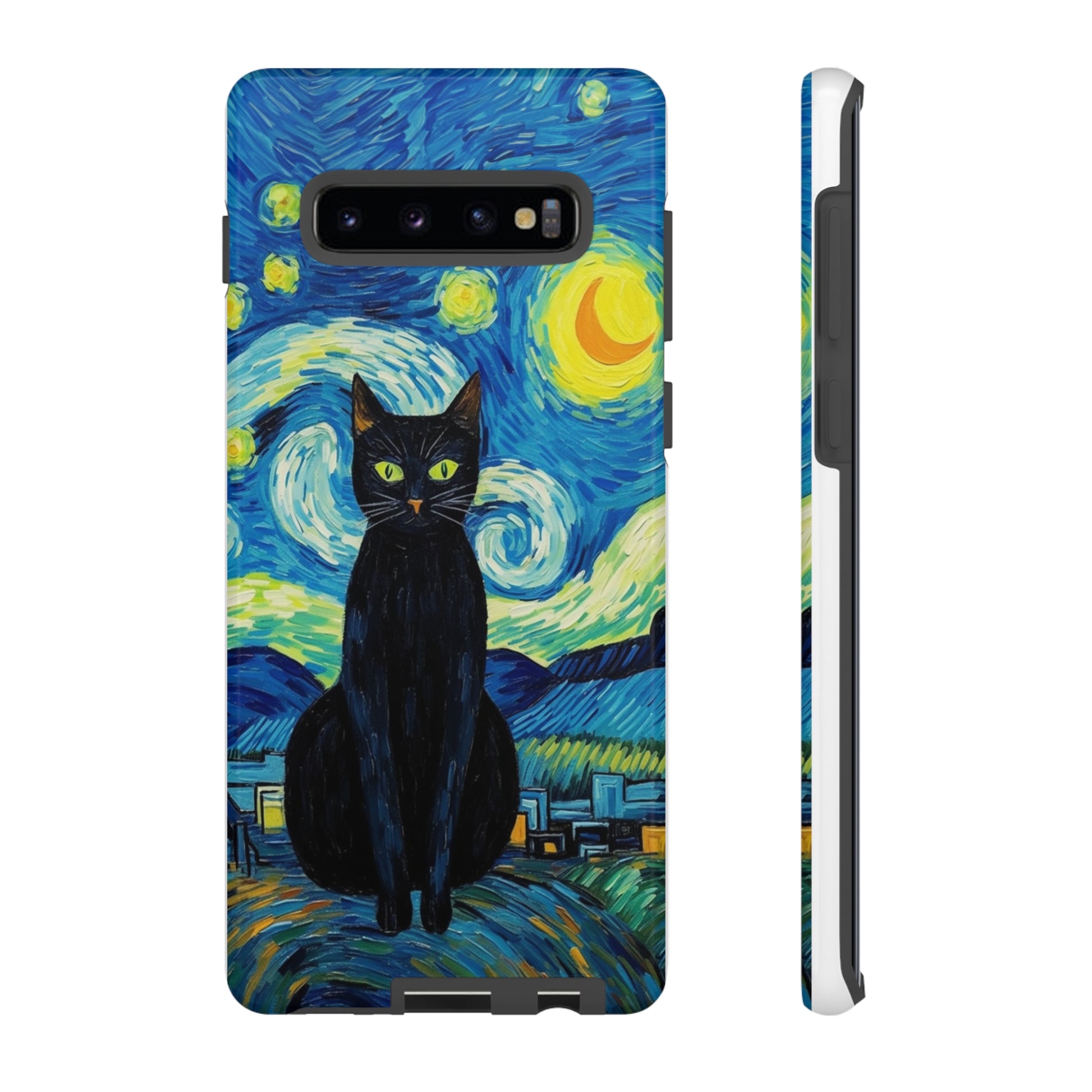 Van Gogh's Starry Night with Black Cat iPhone Case