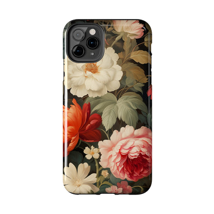 Vintage Floral Aesthetic Phone Tough Case | Antique Elegance for iPhone 11, 12, 13, 14