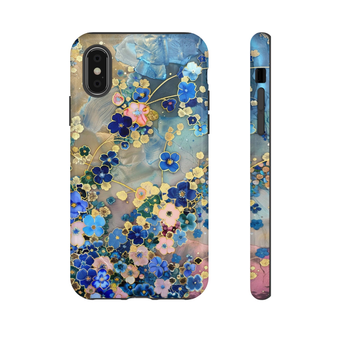 Forget Me Nots Gold Color Splash Floral Design Phone Case