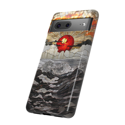 Japanese Rising Sun Phone Case Stained Glass Ocean Wave Phone Cover iPhone 15 Case