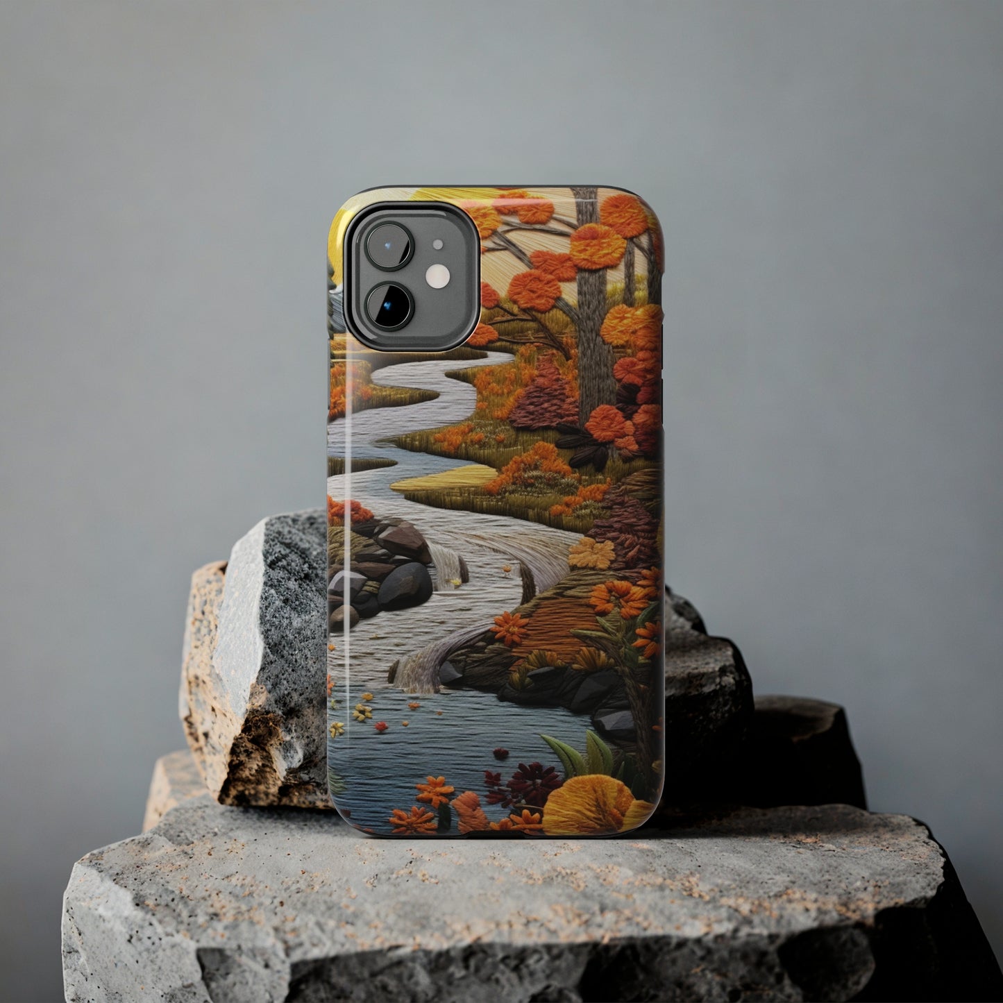 Enchanting Fall Landscape Phone Case | Vintage Boho Embroidery Style