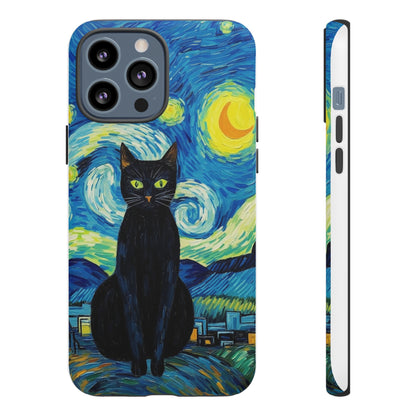 Starry Night Van Gogh Black Cat iPhone, Samsung Galaxy, Google Pixel  Case | Embrace Artistic Whimsy and Feline Charm