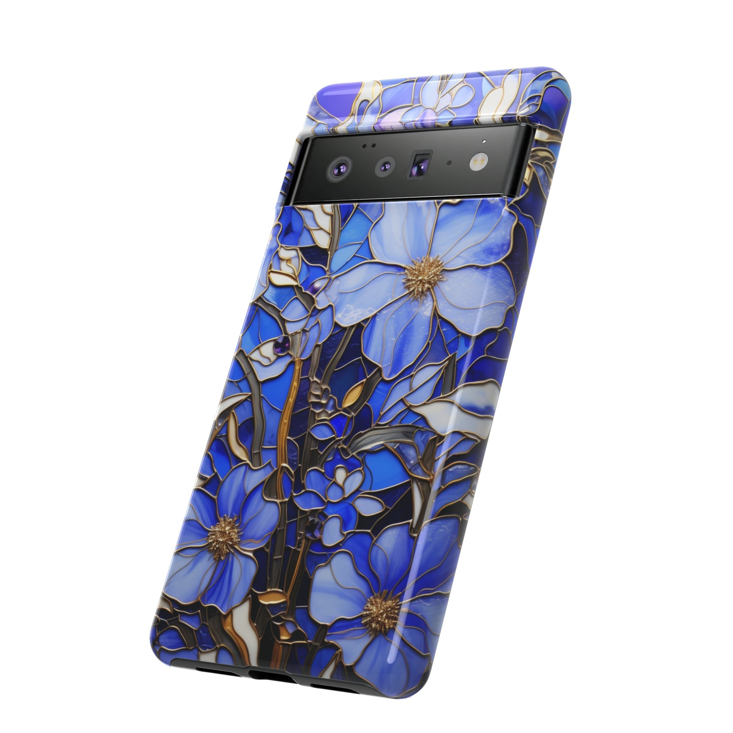 Periwinkle Stained Glass with Gold Inlay Phone Case for iPhone 15, 14, Pro Max, 13, 12 & Samsung Galaxy S23, S22, S21, Google Pixel