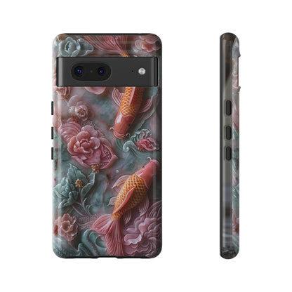 Pink Marble Fish Asian Jade Carving Koi Art Phone Case