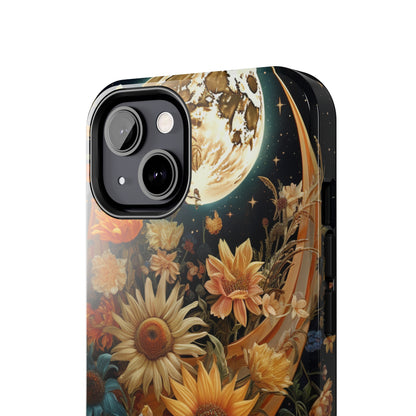 Celestial Charm: iPhone Case with Boho Cottagecore Fusion of Floral, Sun, Moon & Stars