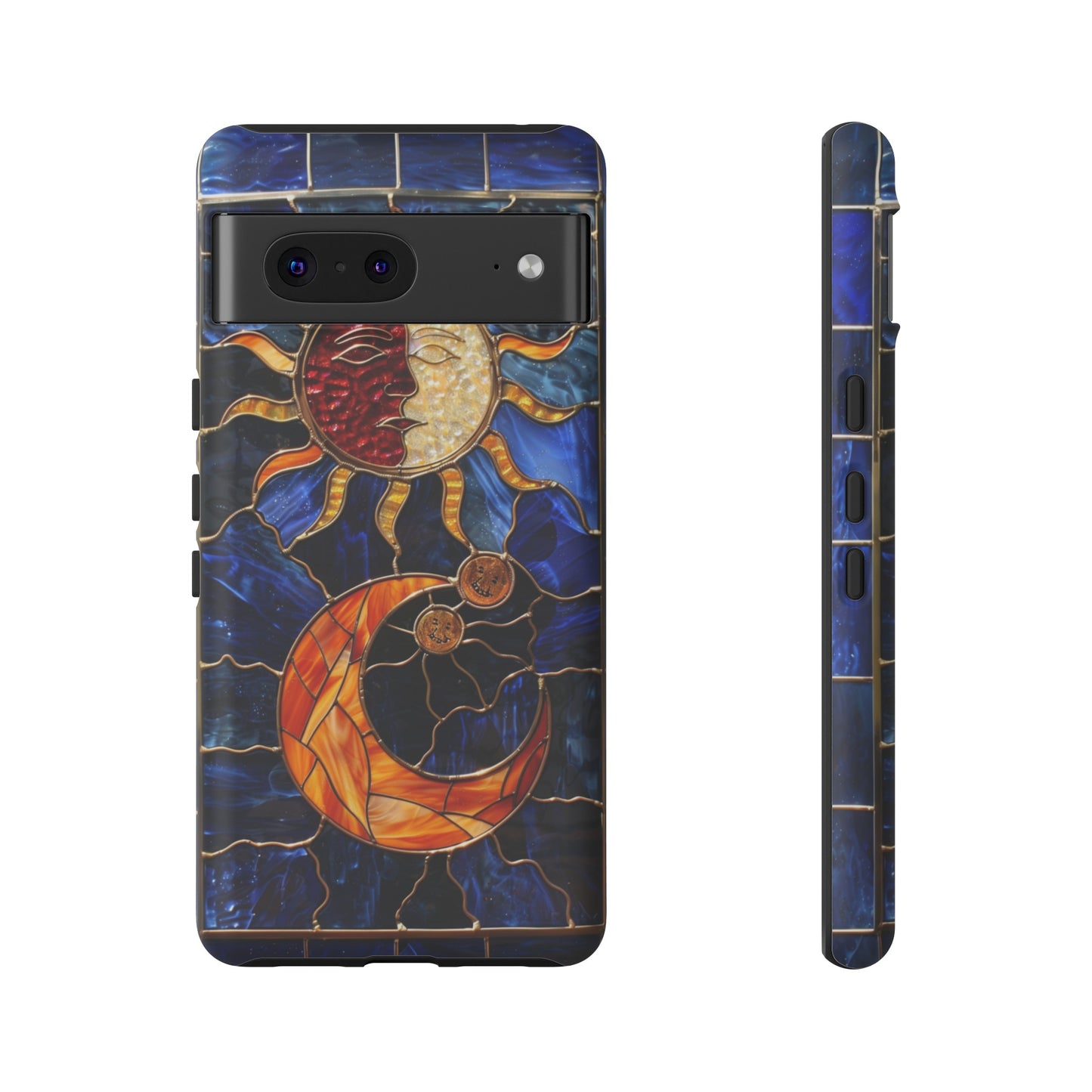 Celestial Stained Glass Moon and Stars iPhone 15 Case