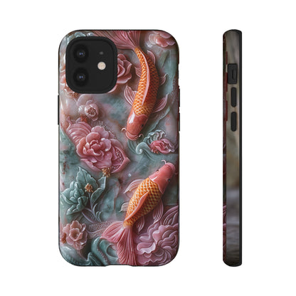 Pink Marble Fish Asian Jade Carving Koi Art Phone Case