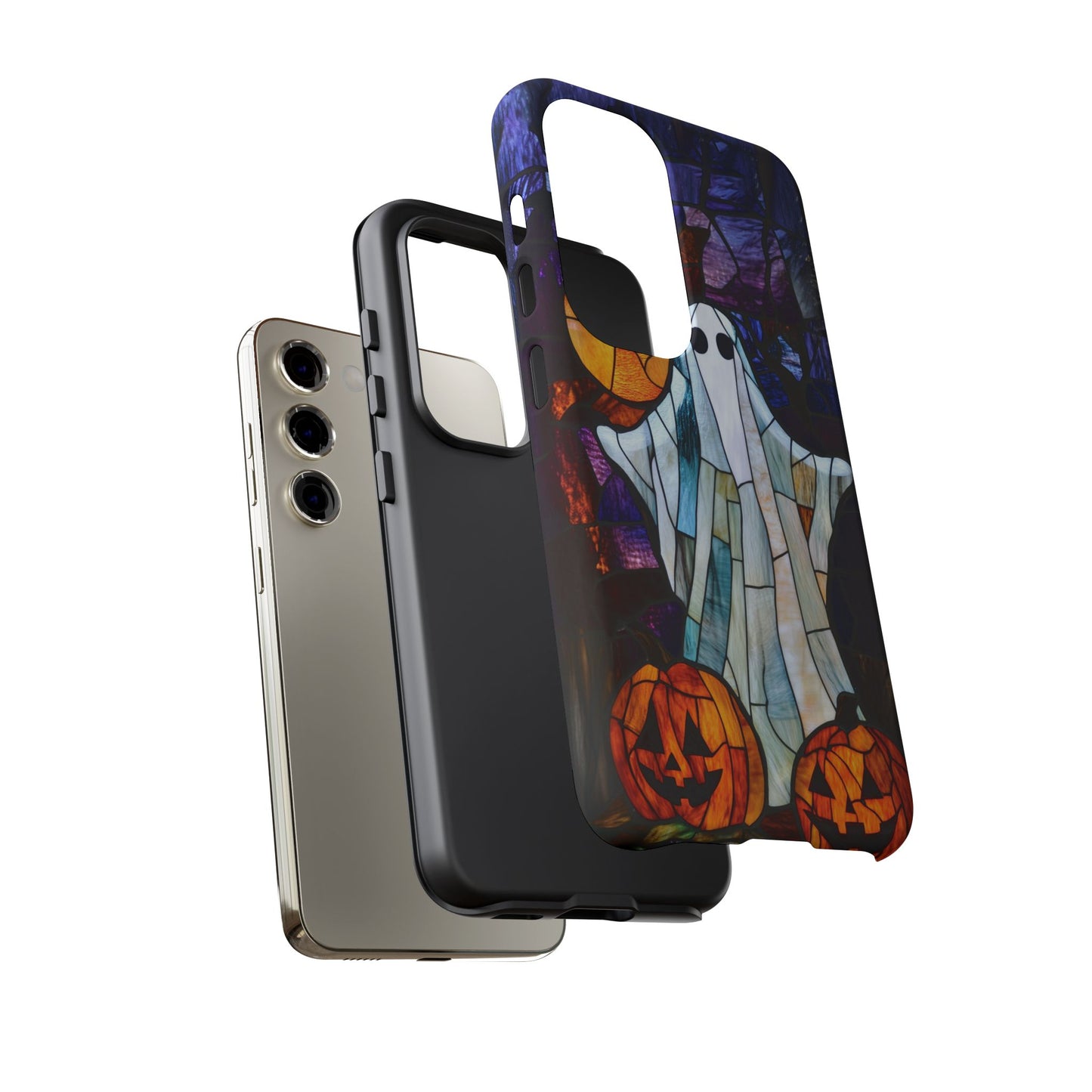 Stained Glass Halloween Ghost and Jack-o'-Lanterns Phone Cover