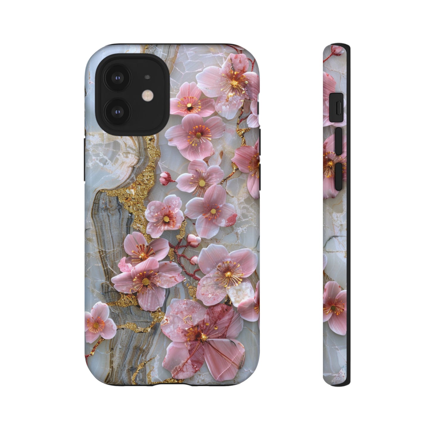 Pink Forget Me Nots Gold Floral Phone Case