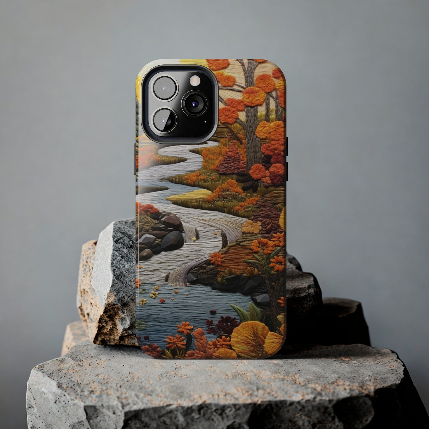 Enchanting Fall Landscape Phone Case | Vintage Boho Embroidery Style