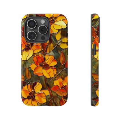 Orange Floral Phone Case Stained Glass Style