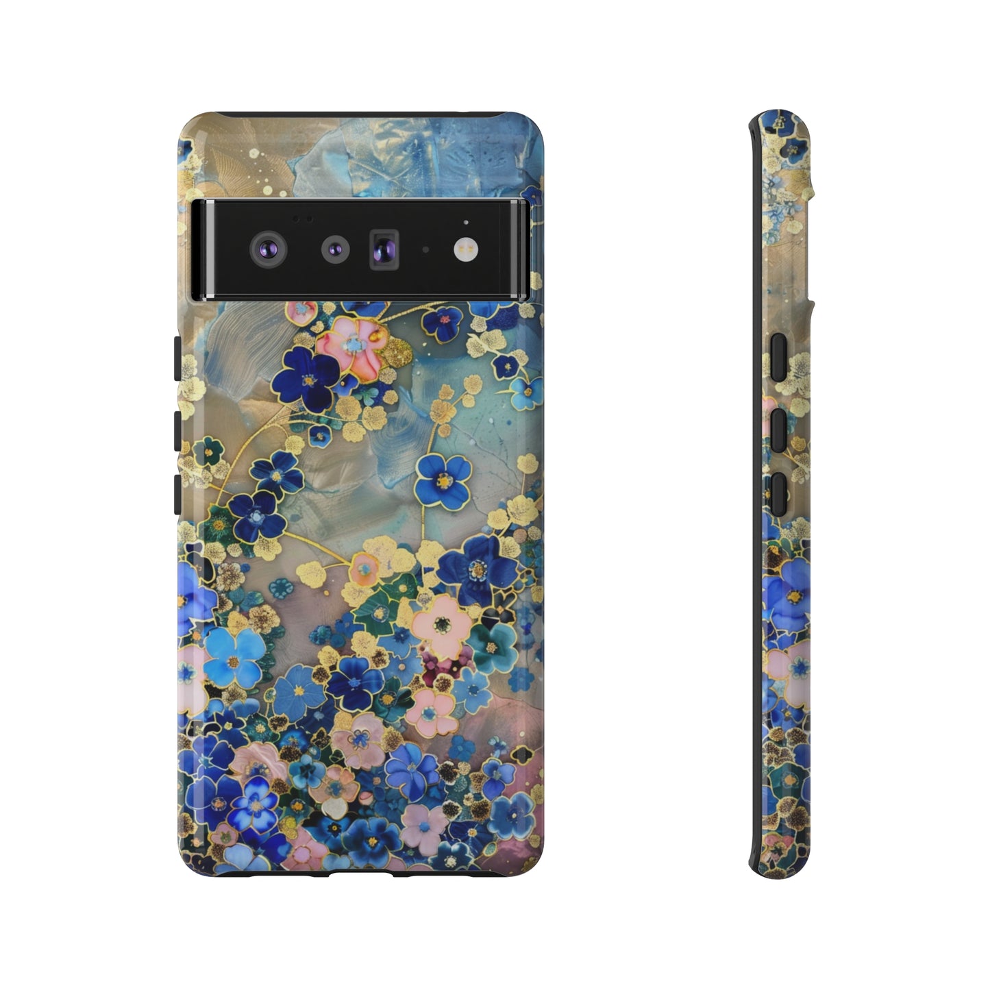 Forget Me Nots Gold Color Splash Floral Design Phone Case