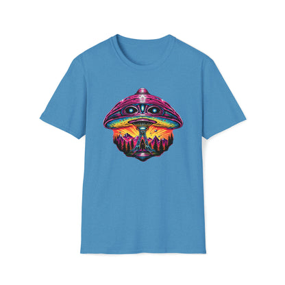 Trippy UFO Galactic Tee - Unisex Cosmic Alien Encounter T-Shirt, Vibrant Space Design