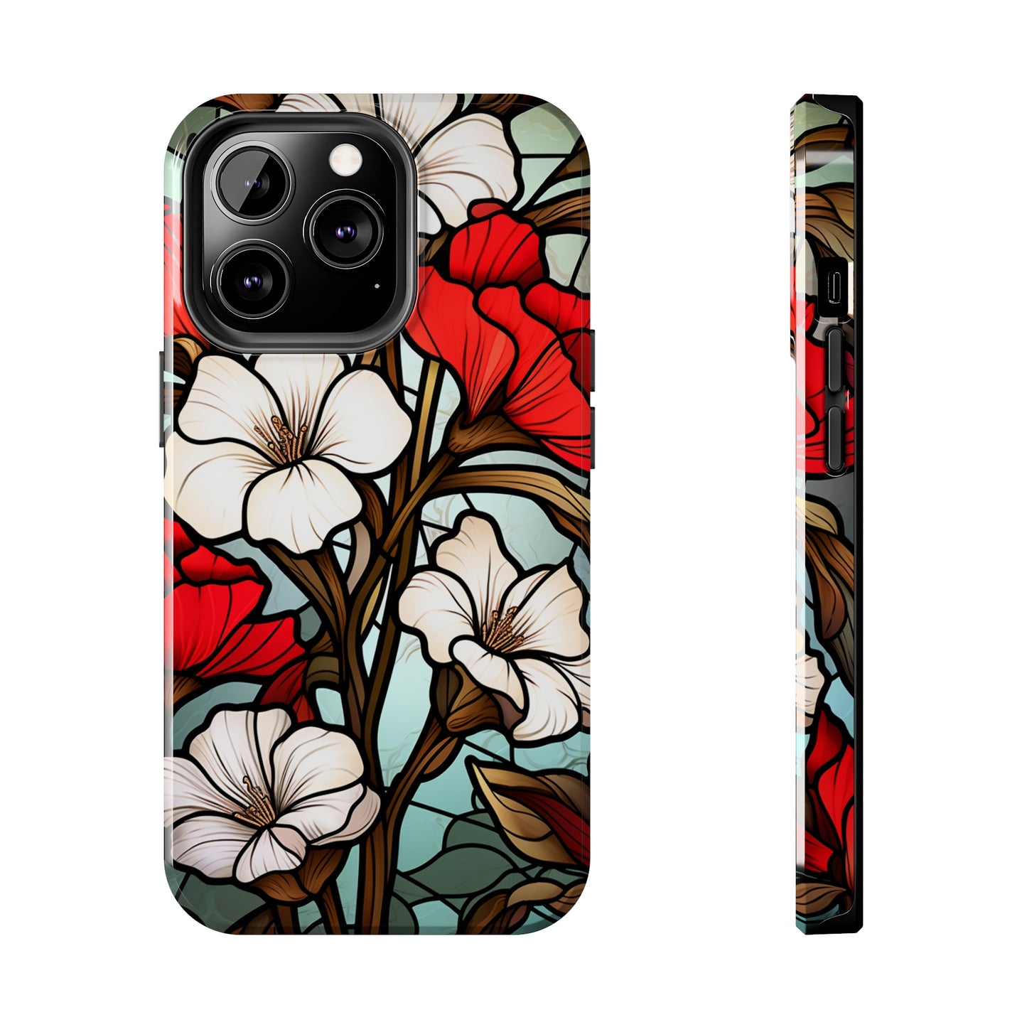 Red and White Floral Stained Glass iPhone Case