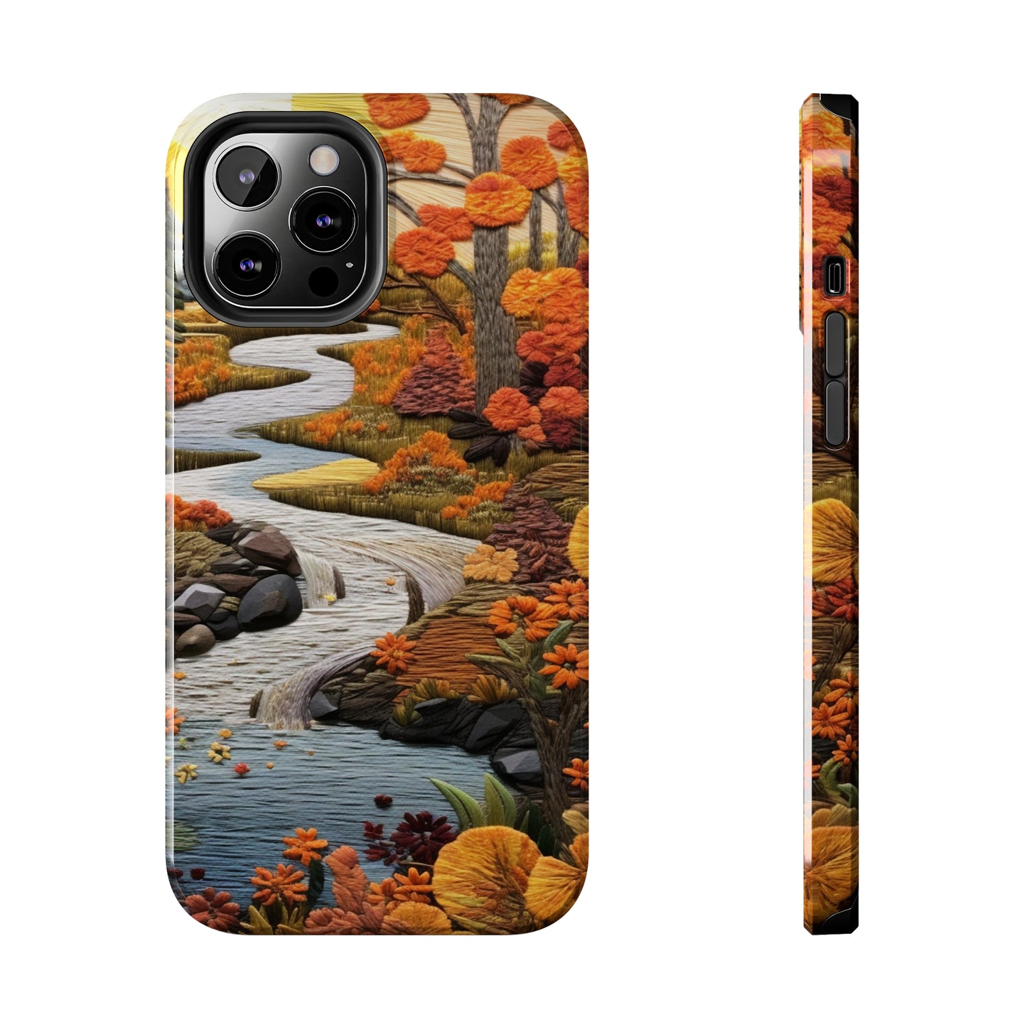 Enchanting Fall Landscape Phone Case | Vintage Boho Embroidery Style