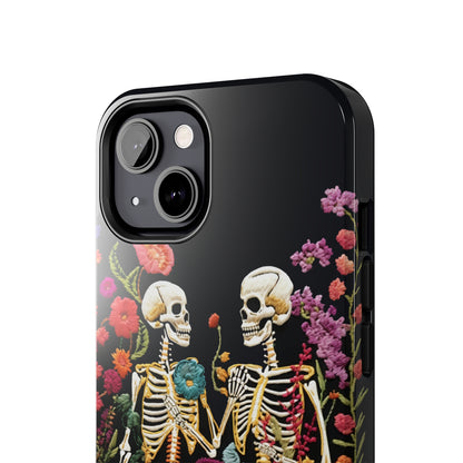 Love Halloween Skeletons Embroidery iPhone Case | iPhone X to iPhone 14 Pro Max