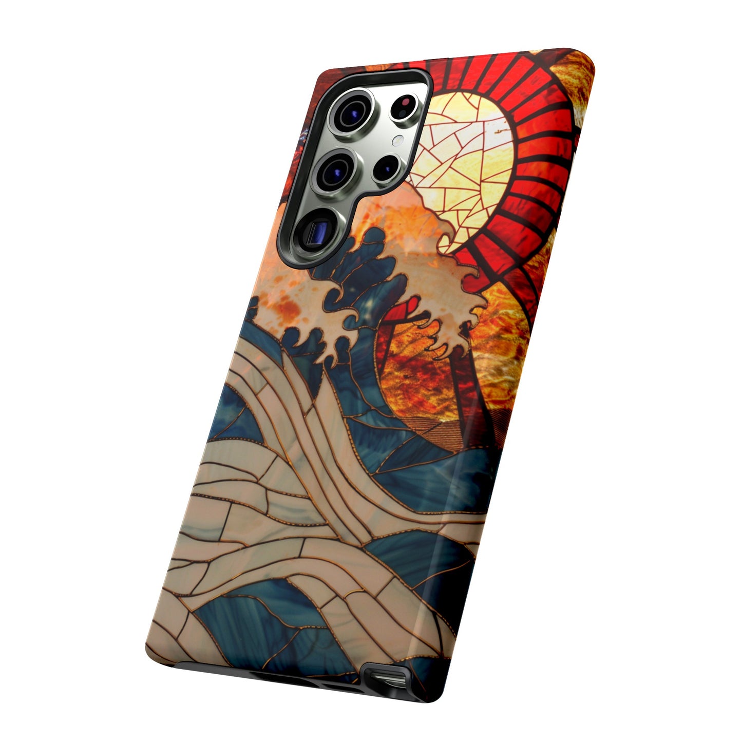 Japanese Rising Sun Phone Case Stained Glass Ocean Wave