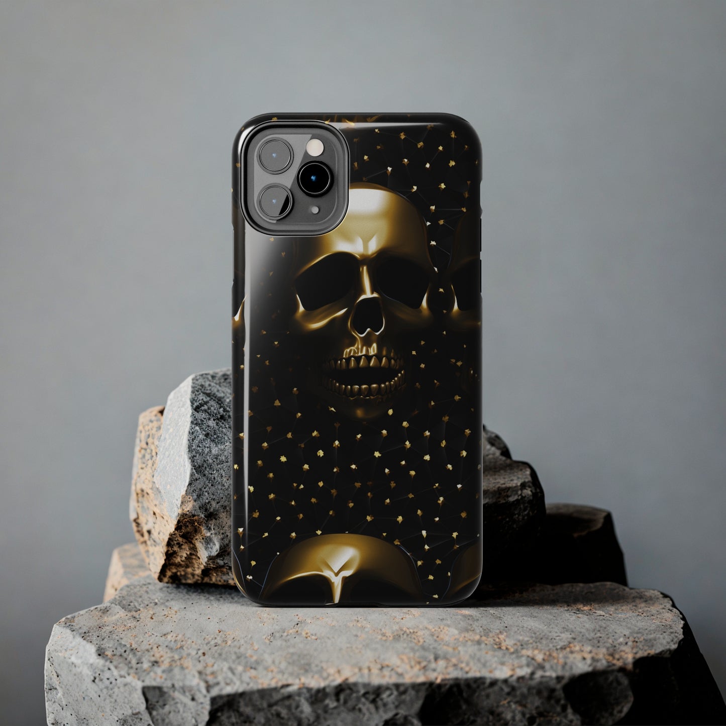 iPhone Tough Case | Dark Decadence: Gothic Gold Skulls and Studs  | Unveil Your Edgy Elegance