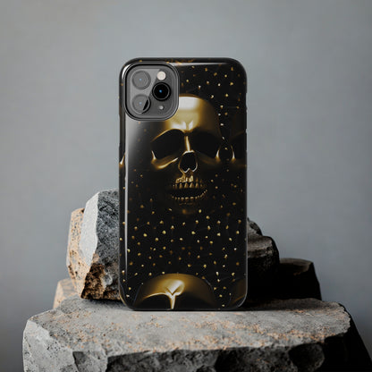 iPhone Tough Case | Dark Decadence: Gothic Gold Skulls and Studs  | Unveil Your Edgy Elegance