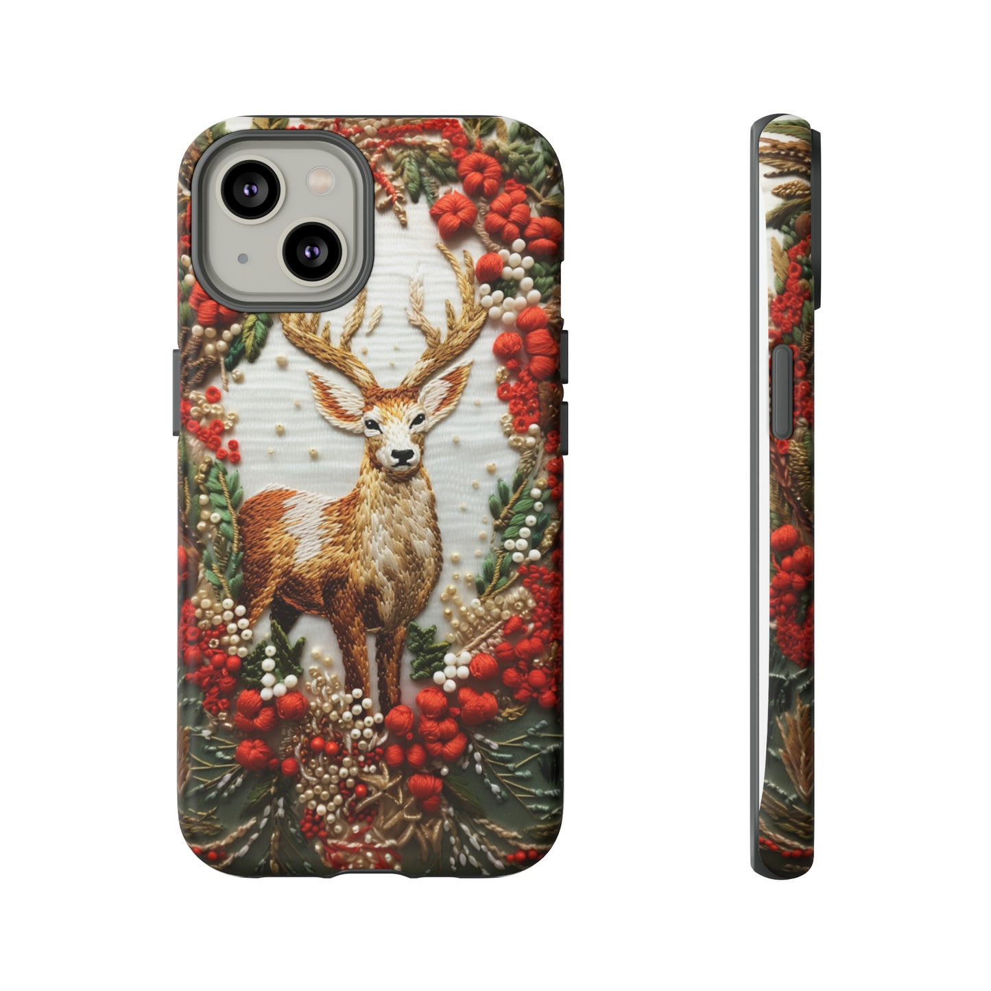 Embroidery Christmas Deer Floral Phone Case