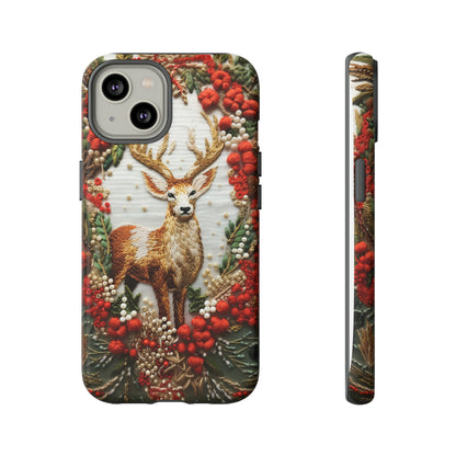 Embroidery Christmas Deer Floral Phone Case