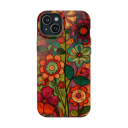 Retro Watercolor Abstract Floral Summer Style MagSafe Phone Case, iPhone 15 Case