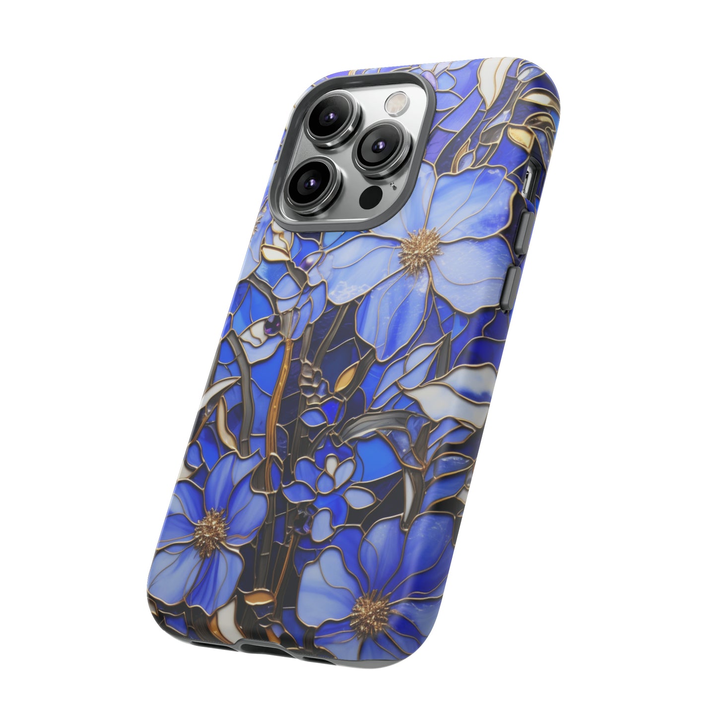 Periwinkle Stained Glass with Gold Inlay Phone Case for iPhone 15, 14, Pro Max, 13, 12 & Samsung Galaxy S23, S22, S21, Google Pixel