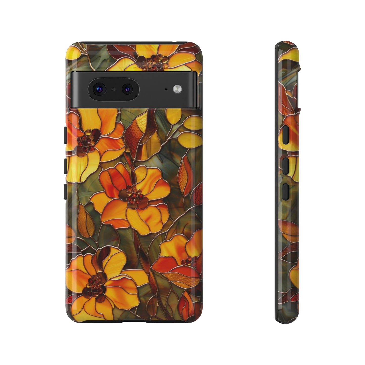 Orange Floral Phone Case Stained Glass Style