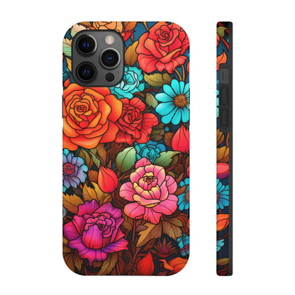 Stained Glass Tough iPhone Case | Trippy Psychedelic Flowers Floral Aesthetic Retro iPhone 14 Plus 13 12 7 8 Se Trendy Hippie Boho