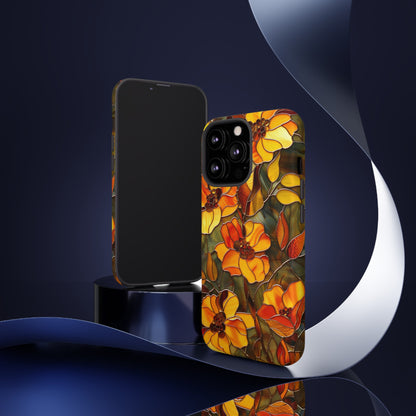 Orange Floral Phone Case Stained Glass Style