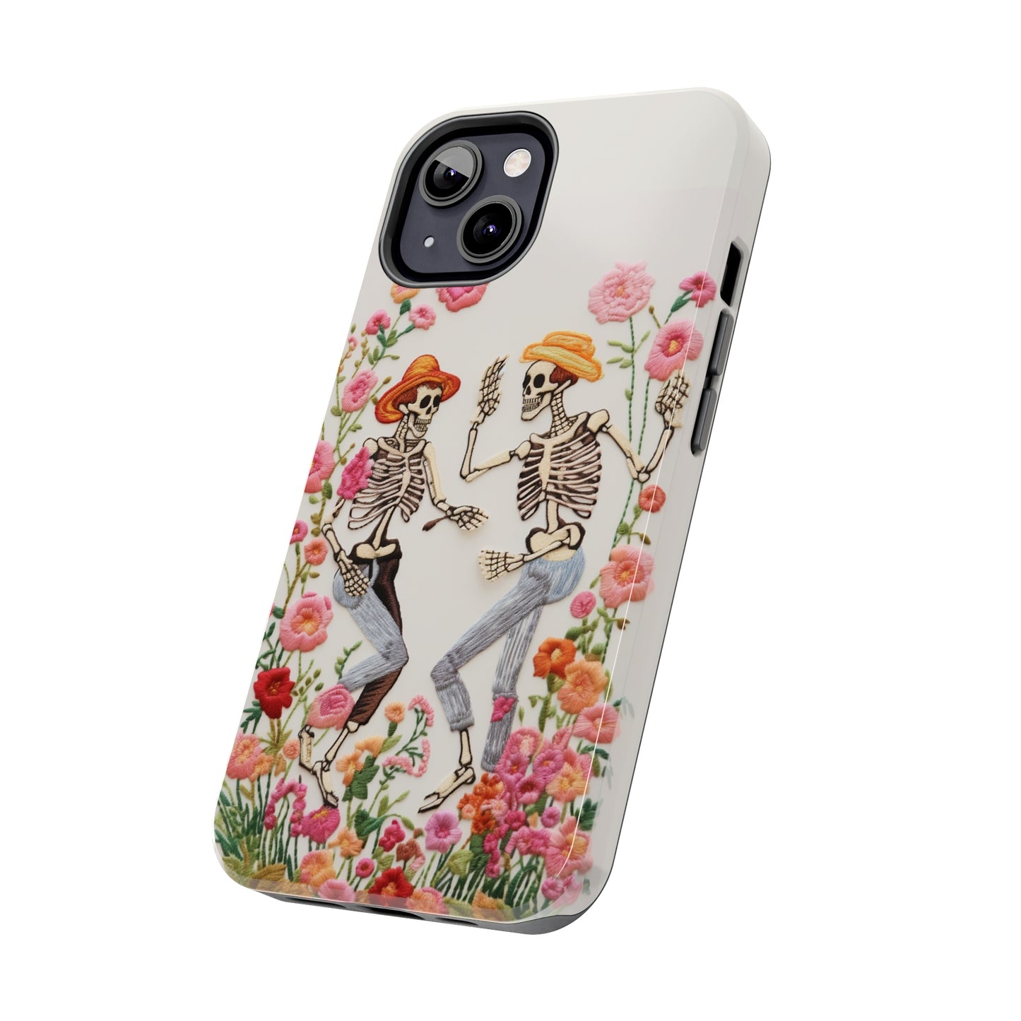 Dancing Halloween Skeletons Embroidery iPhone Case | iPhone X to iPhone 14 Pro Max