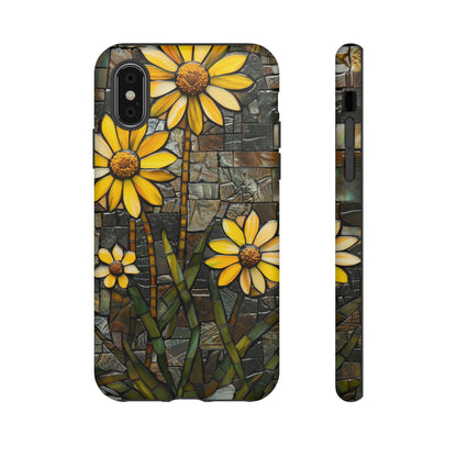 Yellow and Gold Daisy Mosaic Stained Glass Phone Case for iPhone 15, 14, Pro Max, 13, 12 & Samsung Galaxy S23, S22, S21, Google Pixel