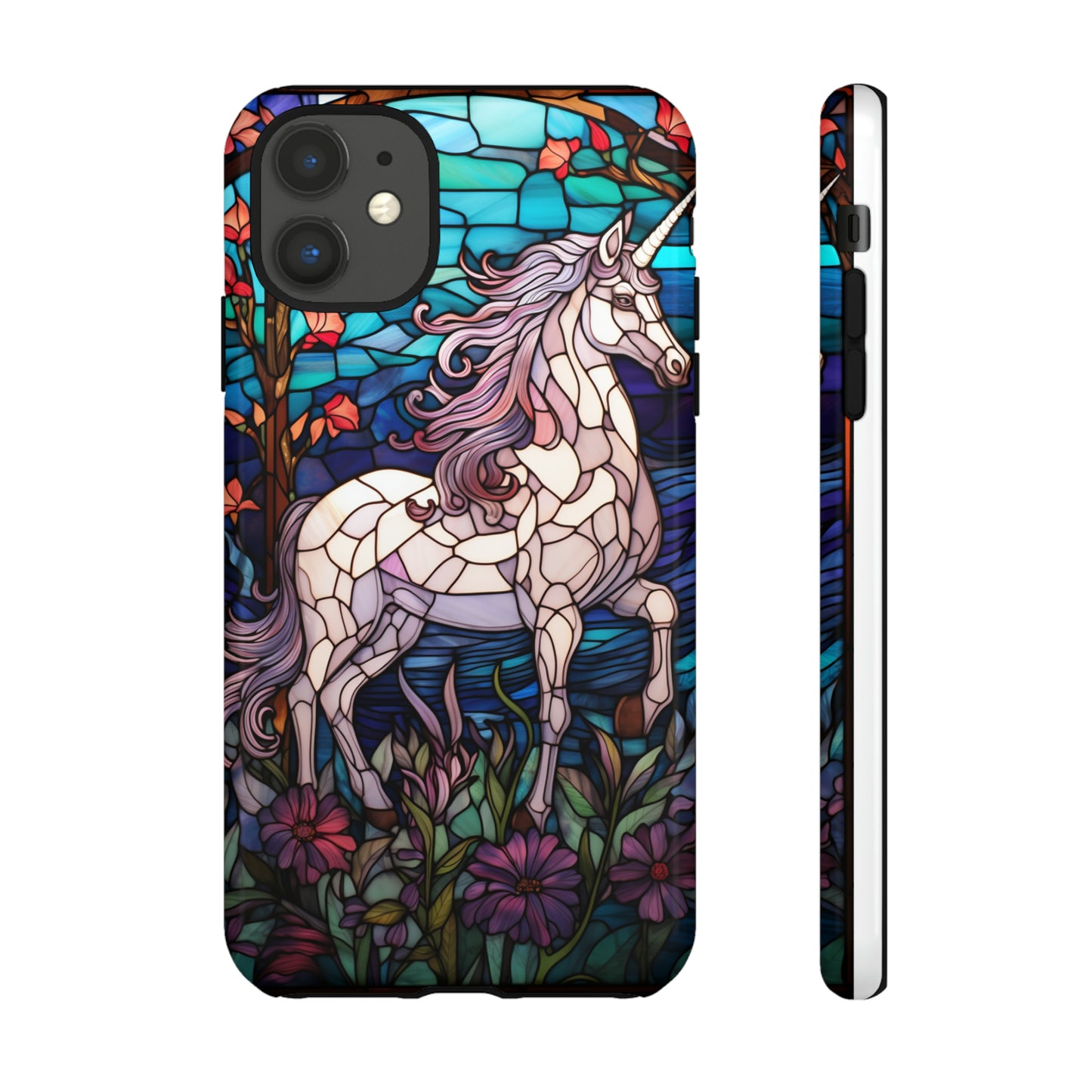 Unicorn Stained Glass iPhone, iPhone Case Retro Samsung Galaxy Phone Tough Case iPhone 15 14 Plus 13 12 7 8 Se Hippie Boho Style