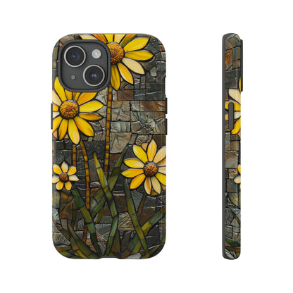 Yellow and Gold Daisy Mosaic Stained Glass Phone Case for iPhone 15, 14, Pro Max, 13, 12 & Samsung Galaxy S23, S22, S21, Google Pixel